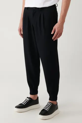 Men's Black Smyrna Baggy Fit Pants Classic Waist Pleated Knit A41y3075 - 4