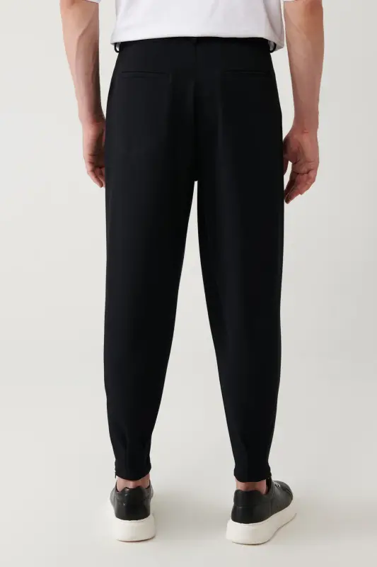 Men's Black Smyrna Baggy Fit Pants Classic Waist Pleated Knit A41y3075 - 5