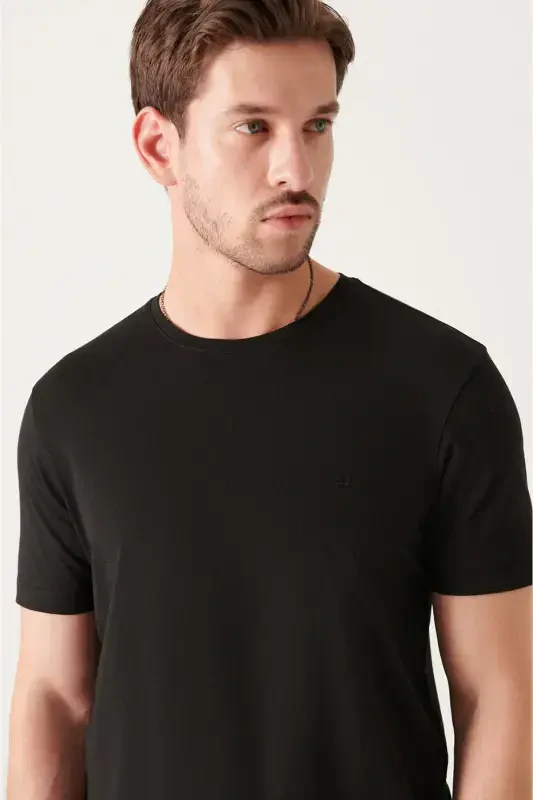 Men's Black Soft Touch Crew Neck Plain Modal T-Shirt - 7
