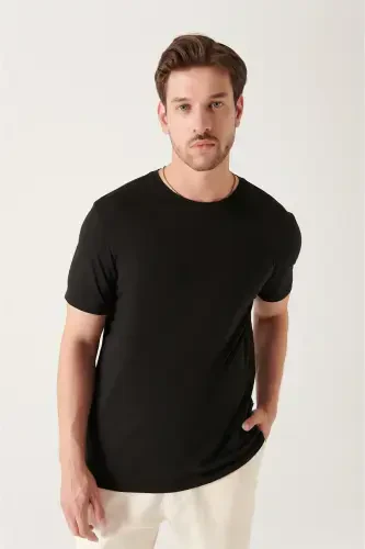 Men's Black Soft Touch Crew Neck Plain Modal T-Shirt - 3