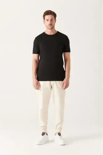 Men's Black Soft Touch Crew Neck Plain Modal T-Shirt - 9