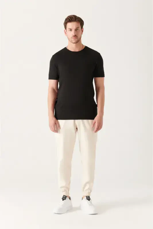 Men's Black Soft Touch Crew Neck Plain Modal T-Shirt - 5