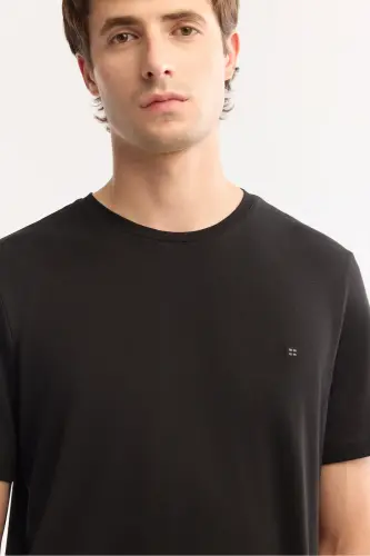 Men's Black Soft Touch Crew Neck Plain Modal T-Shirt - AVVA (1)