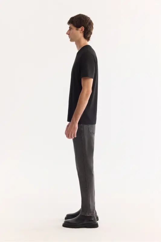 Men's Black Soft Touch Crew Neck Plain Modal T-Shirt - 3