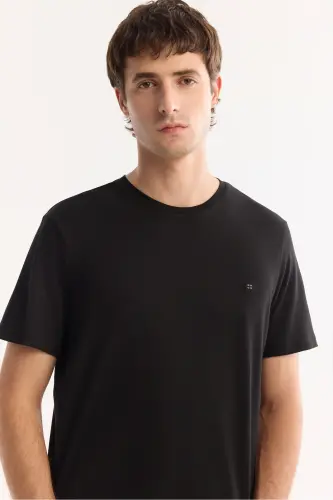 Men's Black Soft Touch Crew Neck Plain Modal T-Shirt - 5
