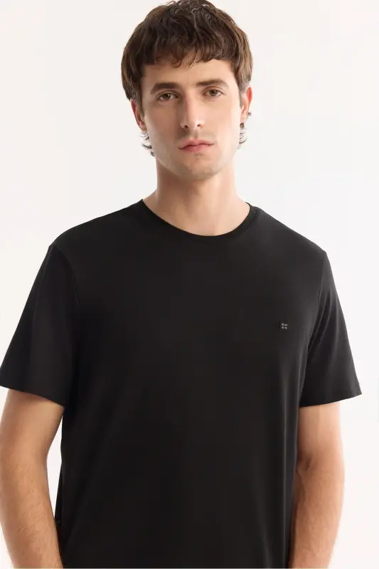 Men's Black Soft Touch Crew Neck Plain Modal T-Shirt - 5