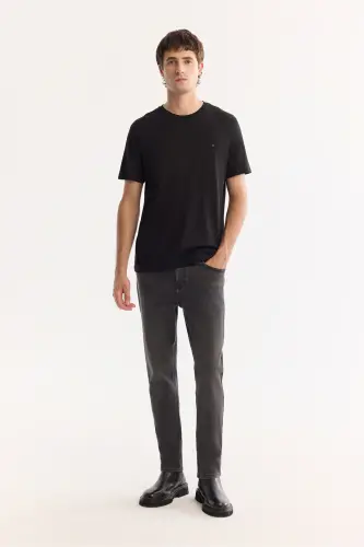 Men's Black Soft Touch Crew Neck Plain Modal T-Shirt - 6