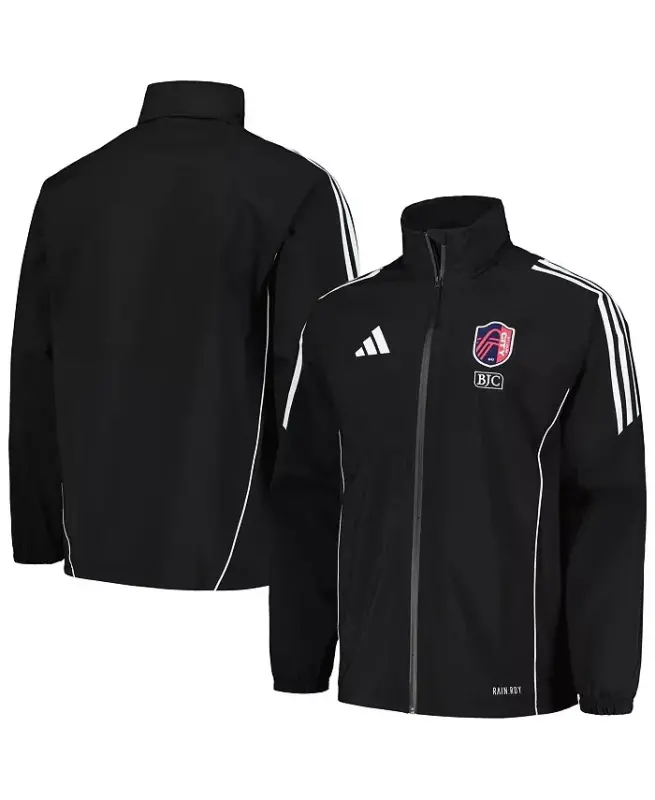 Men's Black St. Louis City SC Tiro 24 To'liq fermuarli kapüşonli yomg'ir kurtkasi - Qora - ADIDAS