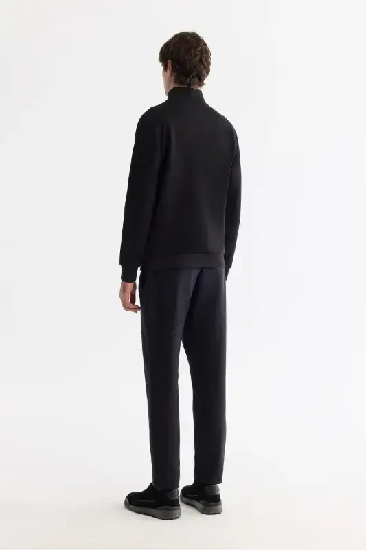 Men's Black Stand-Up Collar Zippered Printed Cotton Sweatshirt - 4