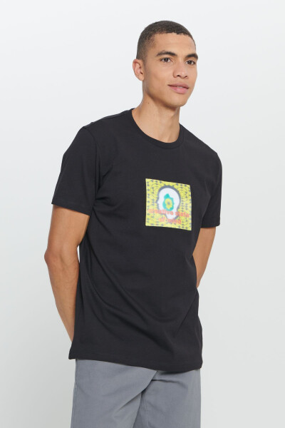 Men's Black Standard Fit Regular Cut 100% Cotton T-Shirt - 4