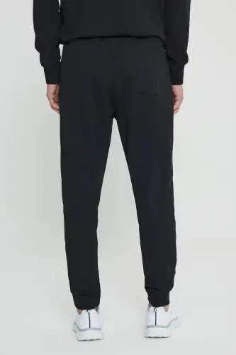 Men's Black Standard Fit Regular Cut 2-Thread Pocket Comfortable Recycled Cotton Jogger Sweatpants - 7