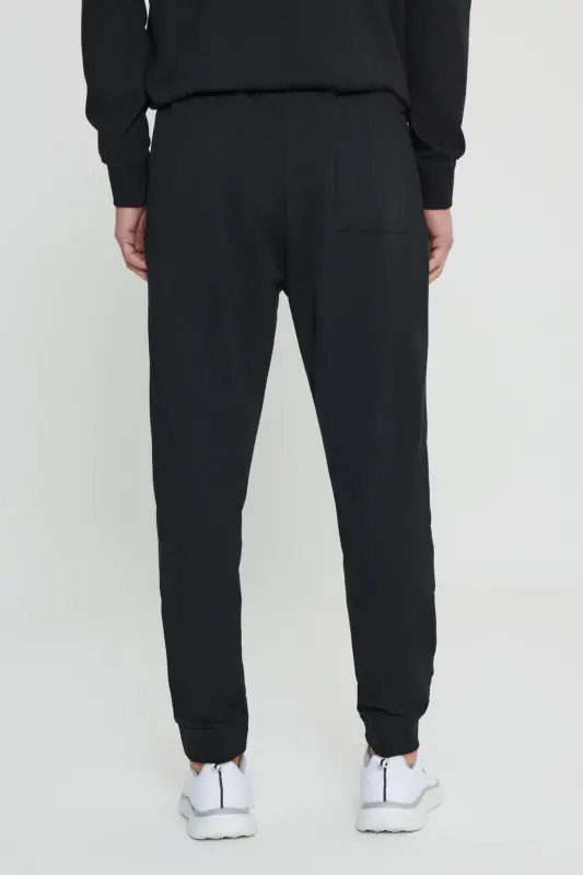 Men's Black Standard Fit Regular Cut 2-Thread Pocket Comfortable Recycled Cotton Jogger Sweatpants - 7