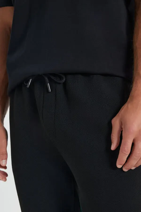 Men's Black Standard Fit Regular Cut Pocketed Stretch Knitted Trousers - 5