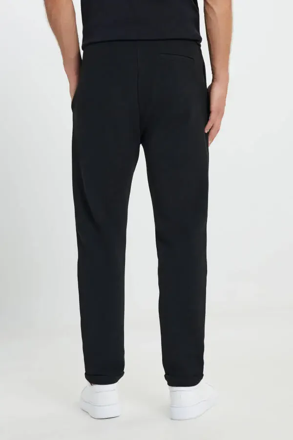 Men's Black Standard Fit Regular Cut Pocketed Stretch Knitted Trousers - 6