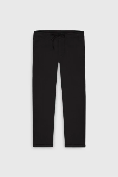 Men's Black Standard Fit Regular Cut Pocketed Stretch Knitted Trousers - 7