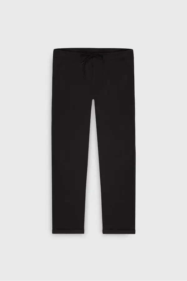 Men's Black Standard Fit Regular Cut Pocketed Stretch Knitted Trousers - 7