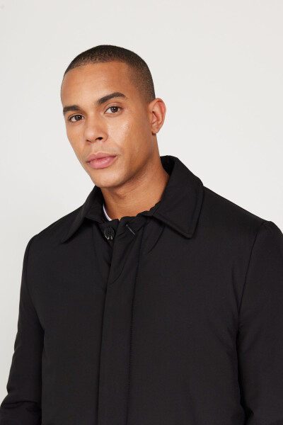 Men's Black Standard Fit Regular Cut Shirt Collar Coat - 6