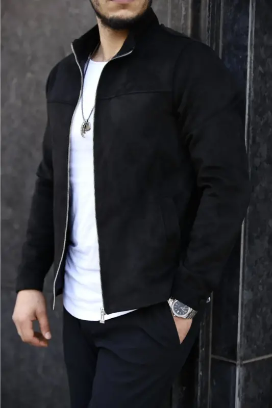 Men's Black Suede Spring Jacket-BLACK - BASEL.CO