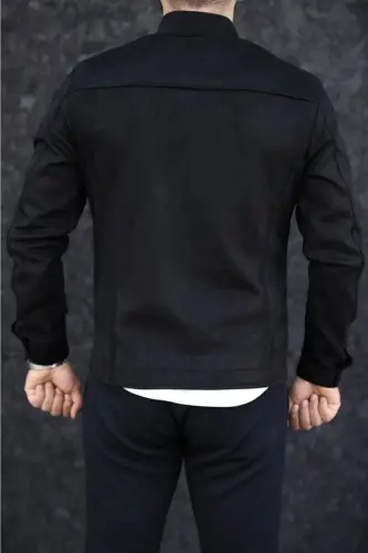 Men's Black Suede Spring Jacket-BLACK - 4
