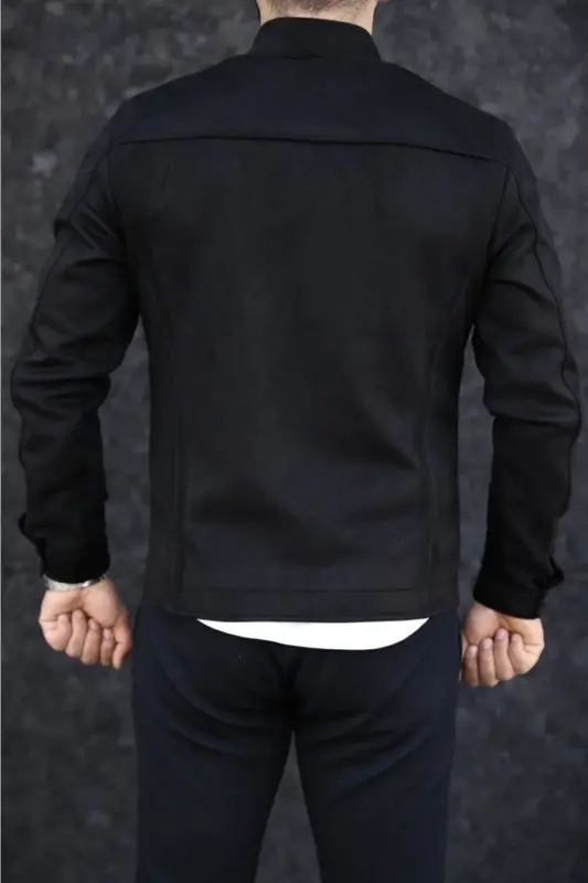 Men's Black Suede Spring Jacket-BLACK - 4