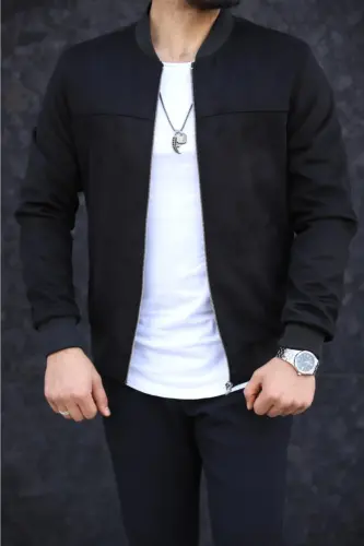 Men's Black Suede Varsity Jacket-BLACK - BASEL.CO (1)
