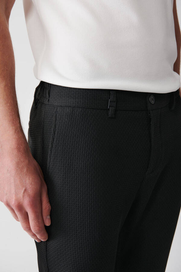 Men's Black Suit Pants with Side Pockets, Elastic Waistband, Wool, Stretch, Relaxed Fit A32y3201 - 7