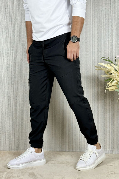 Men's Black Summer Outdoor Sports Lycra Jogger Pants - 14