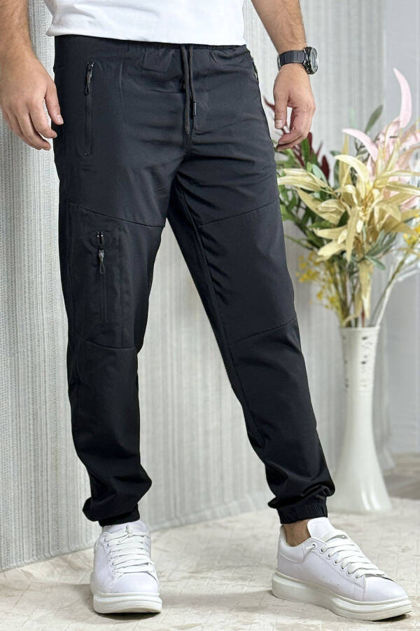 Men's Black Summer Outdoor Sports Lycra Jogger Pants - 2