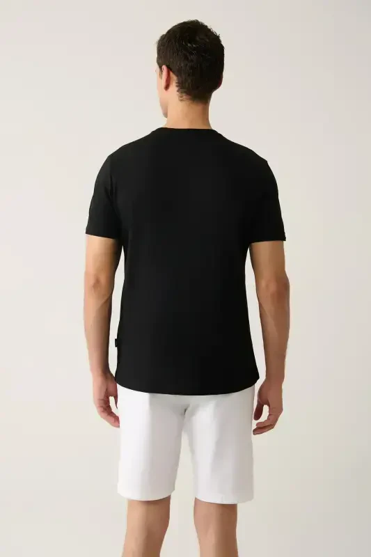 Men's Black T-shirt 100% Cotton Breathable Crew Neck Regular Fit E001000 - 4