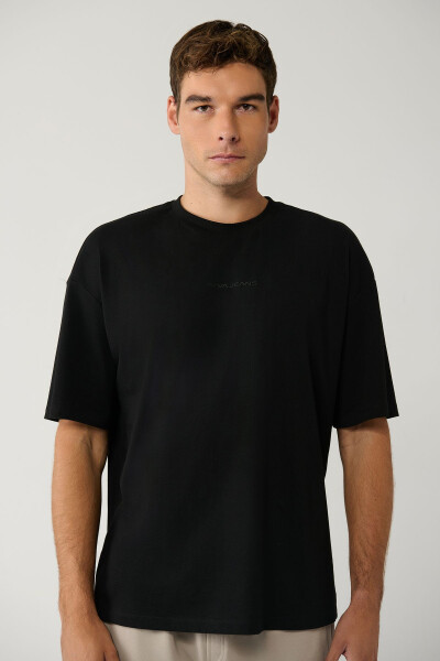 Men's Black T-Shirt Crew Neck Printed Cotton Oversize E001037 - 13