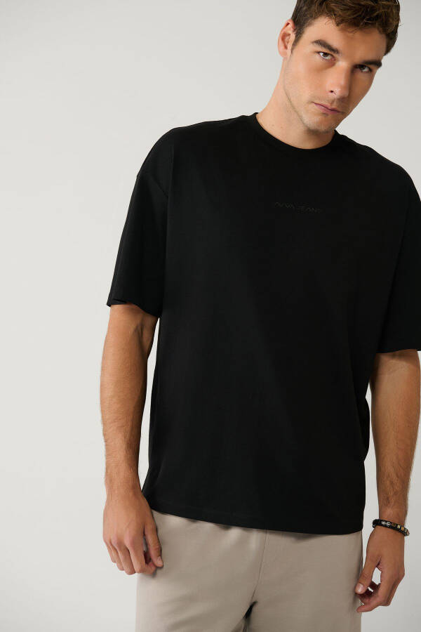 Men's Black T-Shirt Crew Neck Printed Cotton Oversize E001037 - 15