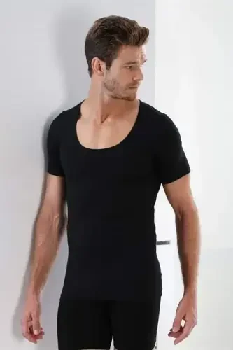Men's Black T-Shirt Crew Neck Short Sleeve 100% Cotton 3 Pack - 3