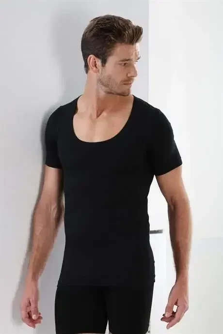 Men's Black T-Shirt Crew Neck Short Sleeve 100% Cotton 3 Pack - 3