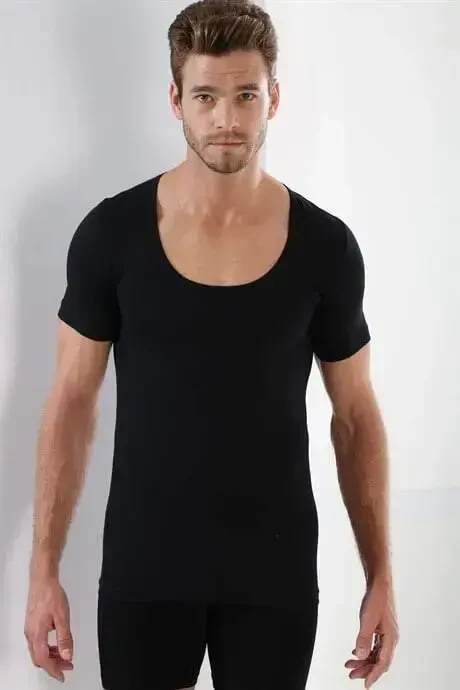 Men's Black T-Shirt Crew Neck Short Sleeve 100% Cotton 3 Pack - 4