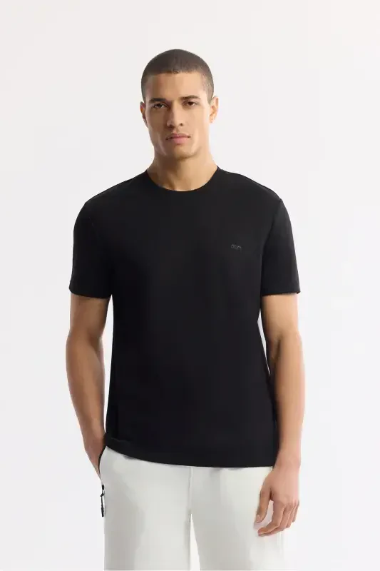 Men's Black T-shirt Round Neck Back and Chest Logo Printed Regular Fit B001040 - 1