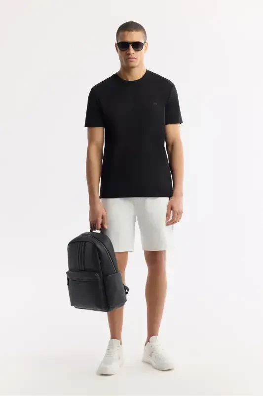 Men's Black T-shirt Round Neck Back and Chest Logo Printed Regular Fit B001040 - 8