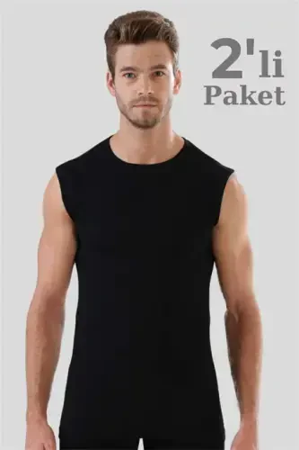 Men's Black T-Shirt Zero Sleeve Zero Collar Sleeveless Athletic 2-Pack 100% Cotton - 1
