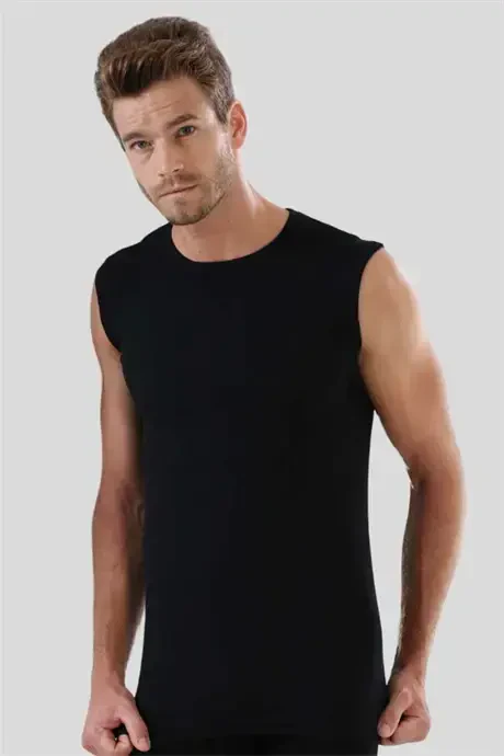 Men's Black T-Shirt Zero Sleeve Zero Collar Sleeveless Athletic 2-Pack 100% Cotton - 5