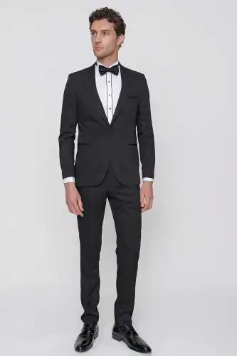 Men's Black Taiga Bow Tie Cummerbund Ceromonia Groom Suit - Black - 1