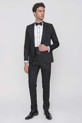 Men's Black Taiga Bow Tie Cummerbund Ceromonia Groom Suit - Black - MORVEN (1)