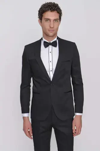 Men's Black Taiga Bow Tie Cummerbund Ceromonia Groom Suit - Black - 3