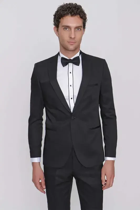 Men's Black Taiga Bow Tie Cummerbund Ceromonia Groom Suit - Black - 3