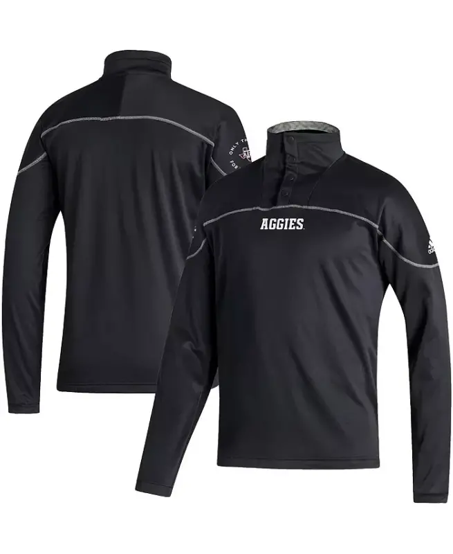 Men's Black Texas A&M Aggies AEROREADY Knit Quarter-Snap Jacket-Black - ADIDAS