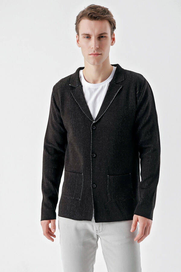 Men's Black Trendy Patterned Buttoned Knit Cardigan - 15