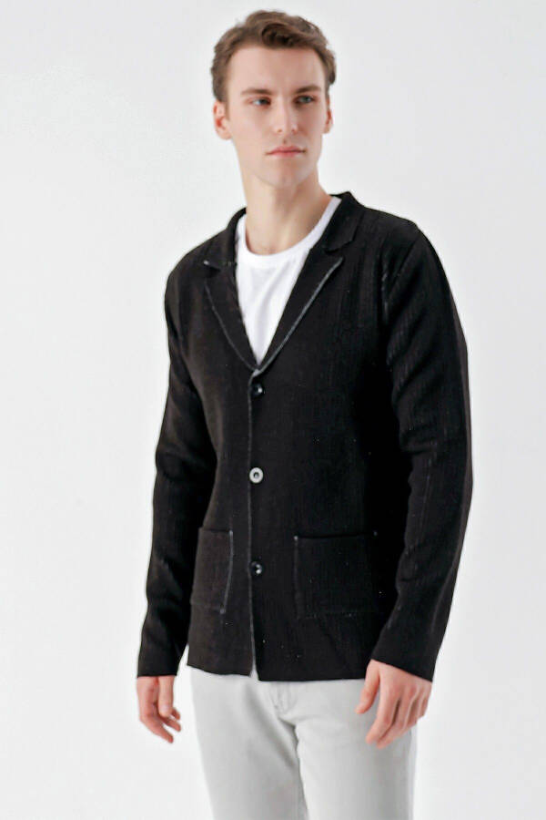 Men's Black Trendy Patterned Buttoned Knit Cardigan - 17