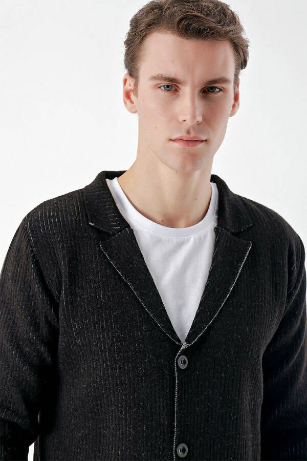 Men's Black Trendy Patterned Buttoned Knit Cardigan - 4