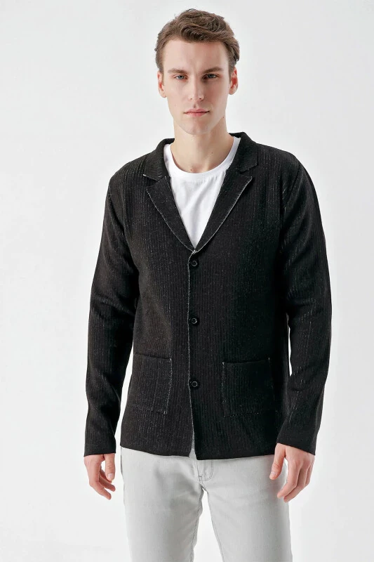 Men's Black Trendy Patterned Buttoned Knit Cardigan - MORVEN