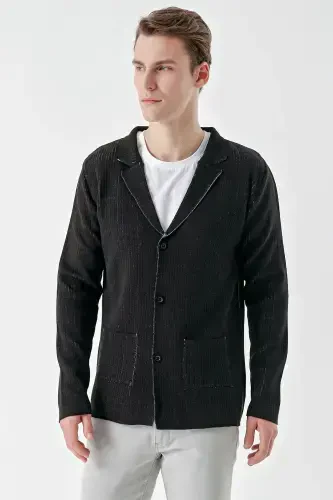 Men's Black Trendy Patterned Buttoned Knit Cardigan - MORVEN (1)