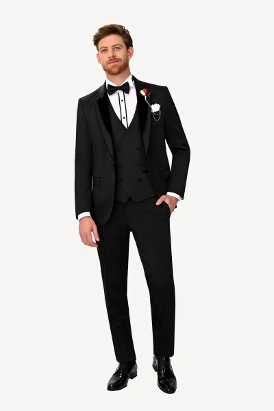 Men's Black Tuxedo Shawl Collar with Stone - YSF