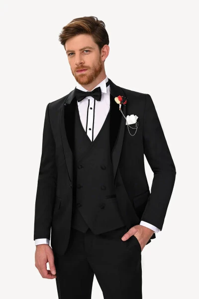Men's Black Tuxedo Shawl Collar with Stone - YSF (1)